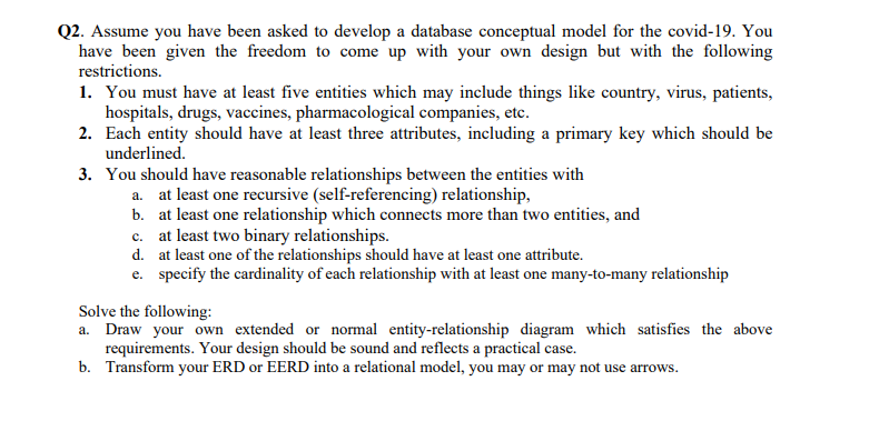 Q2. Assume you have been asked to develop a database conceptual