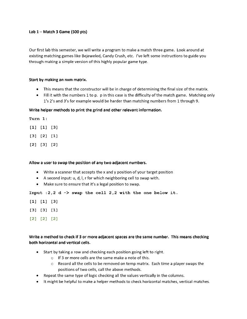  I have to write a program to make a match three