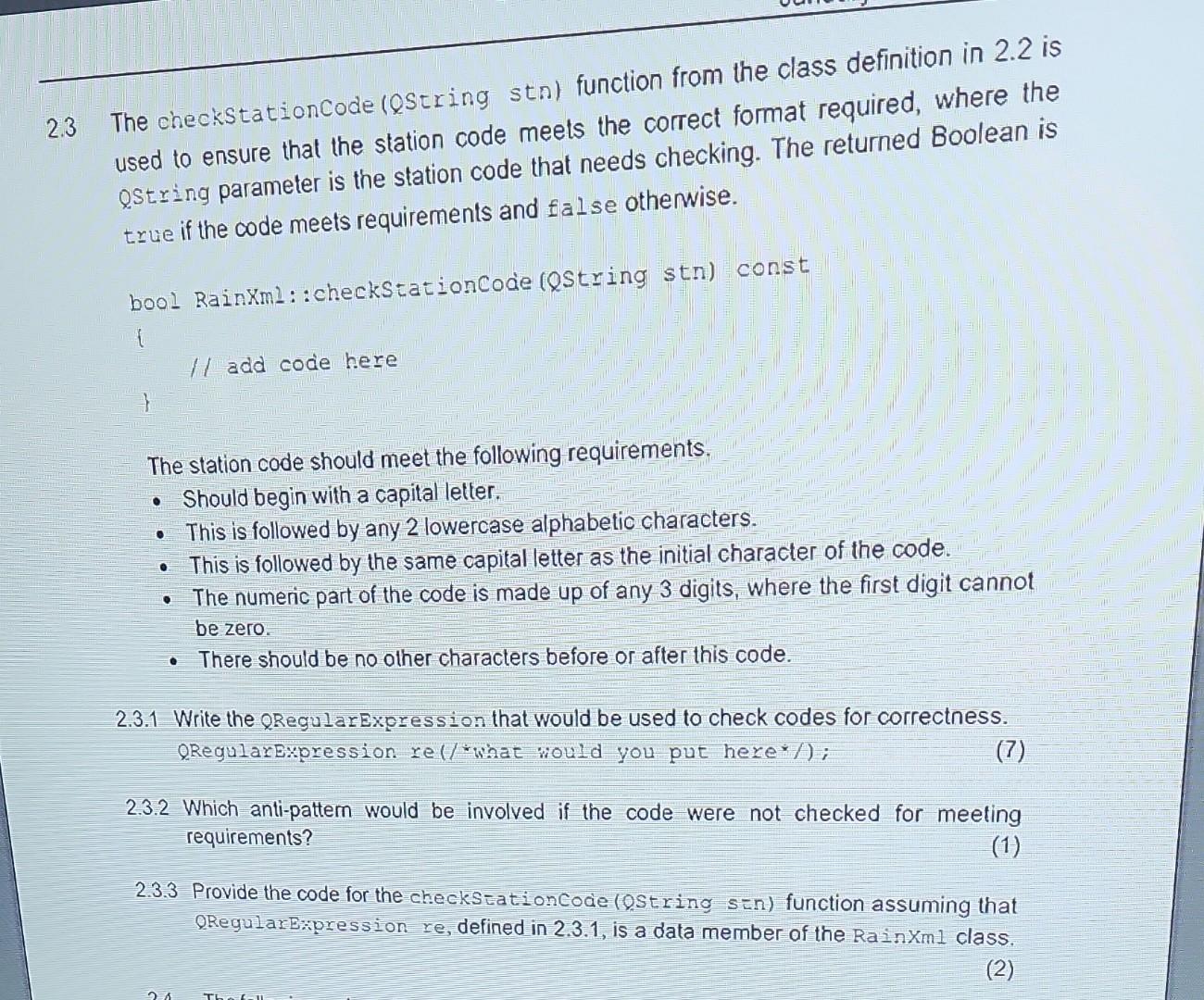  QT C++ The checkstationcode (QString stn) function from the class definition