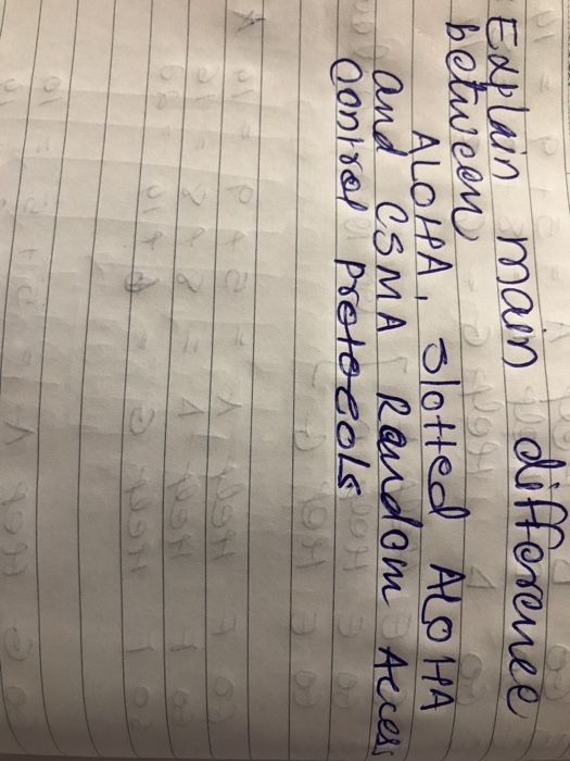  Explain main difference between ALOHA, slotted ALOHA and CSMA random access