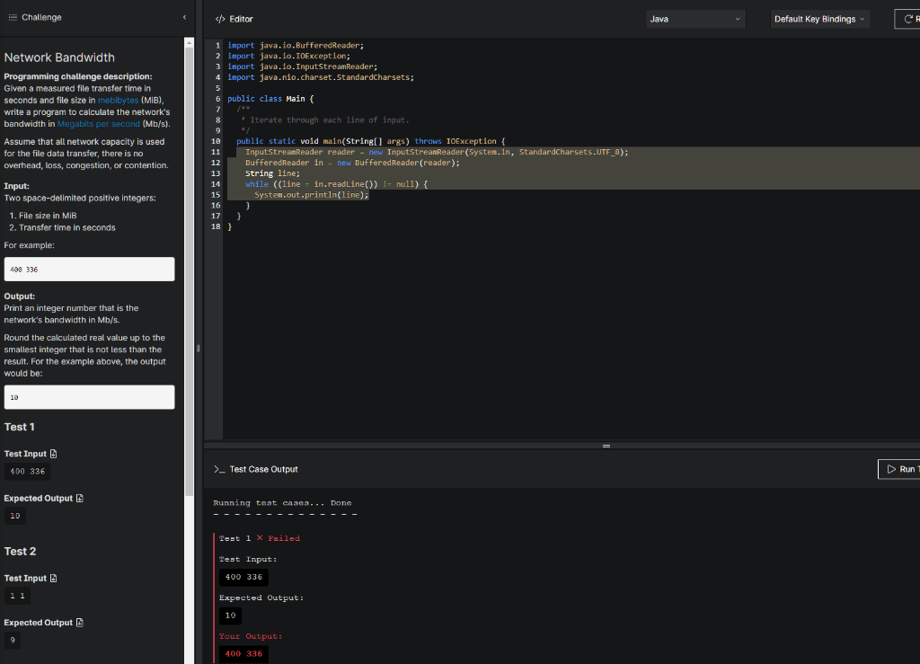  E Challenge Editor Java Default Key Bindings Network Bandwidth Programming challenge