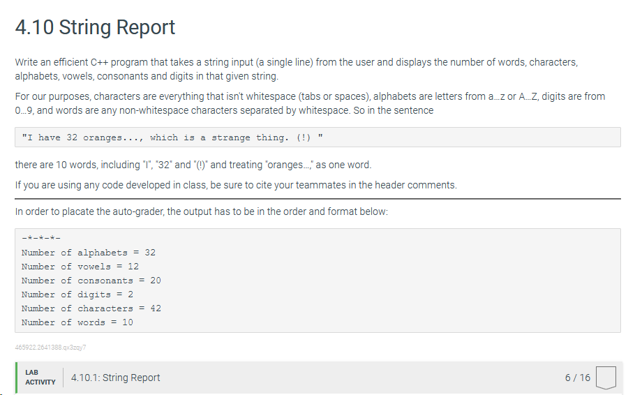  Write an efficient C++ program that takes a string input (a
