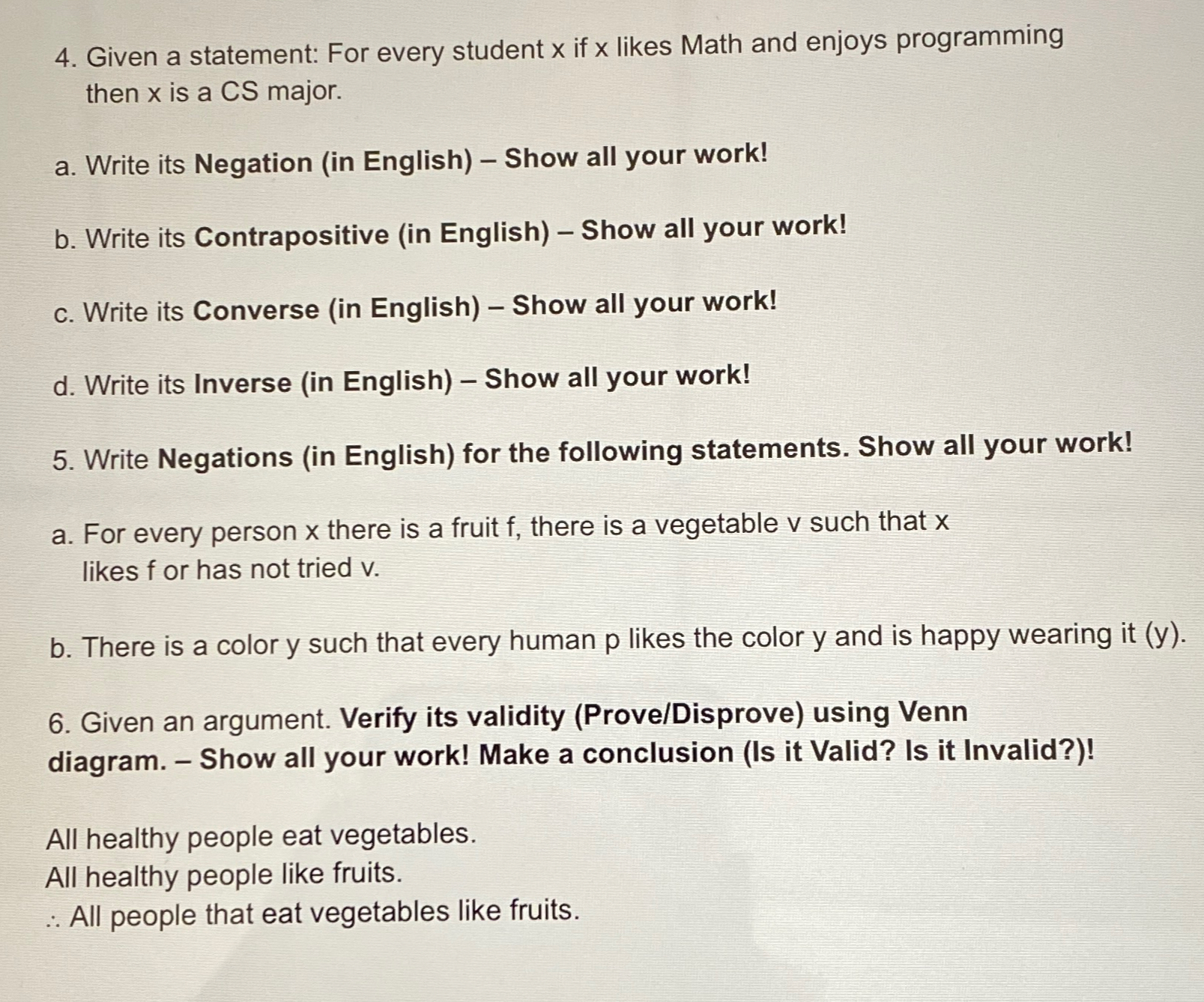  Given a statement: For every student x if x likes Math