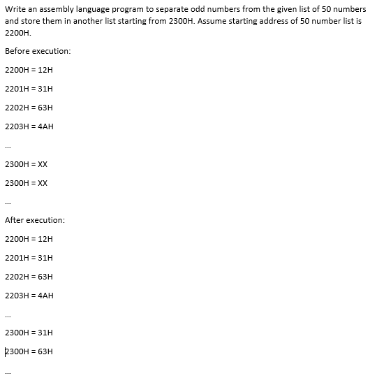  Write an assembly language program to separate odd numbers from the