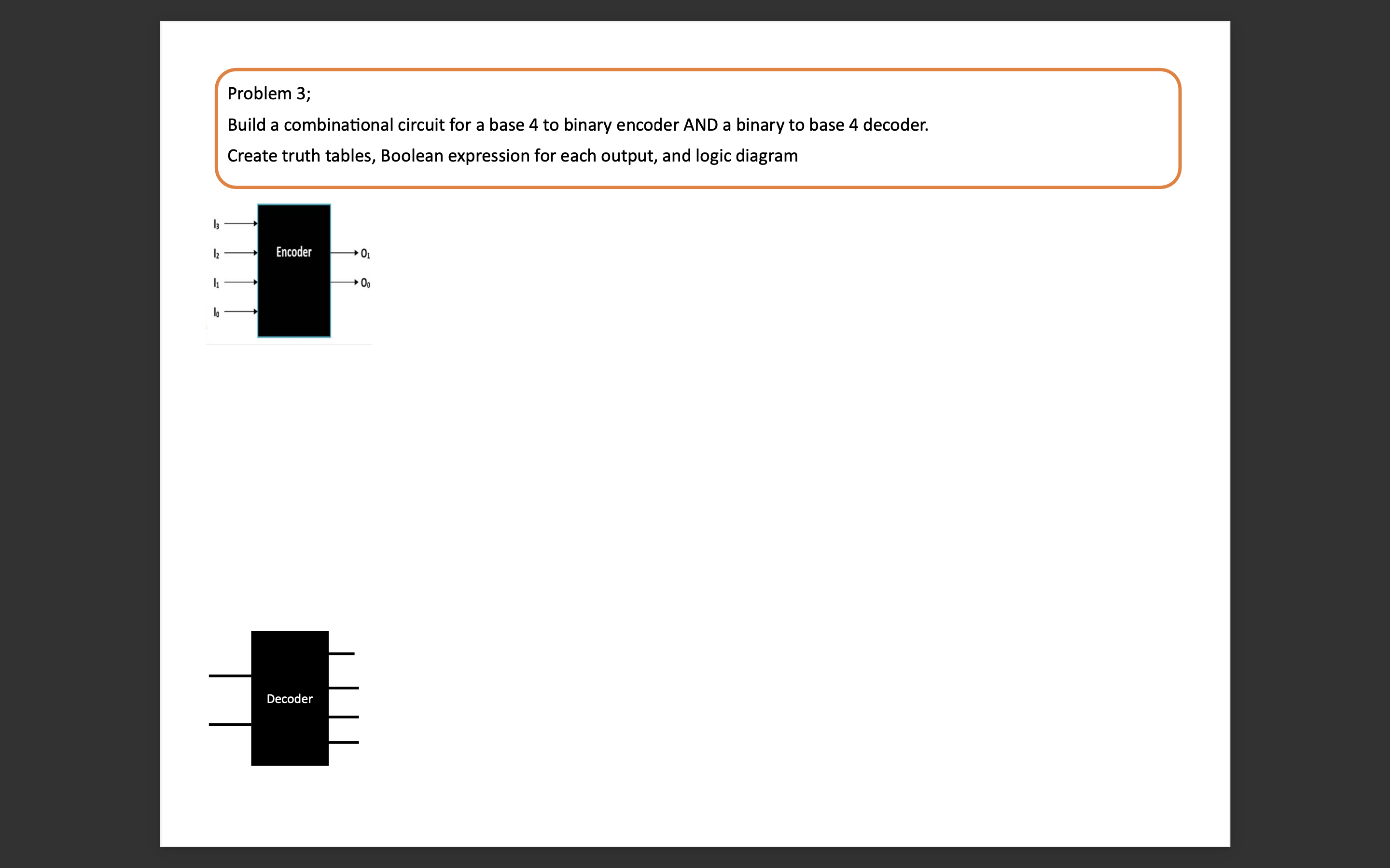  Problem 3; Build a combinational circuit for a base 4 to