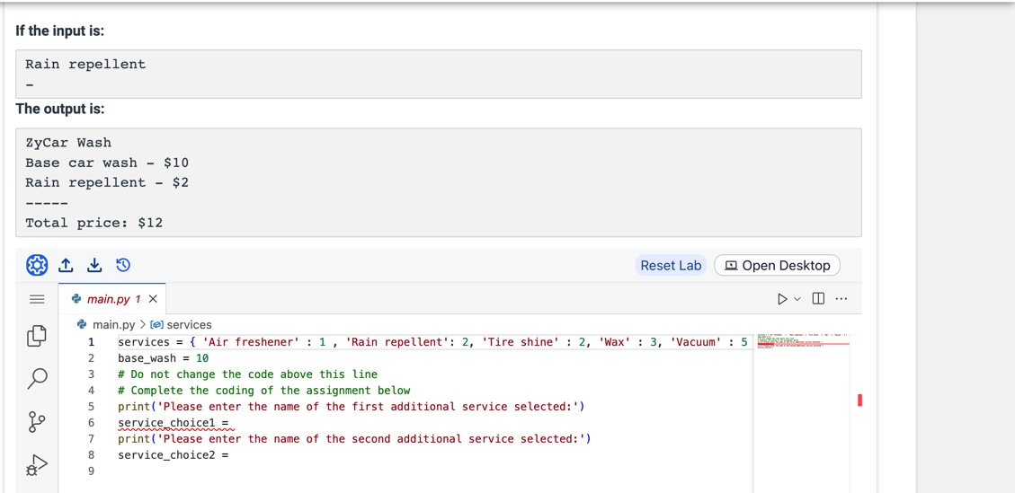  Write a program to calculate the total price for services at