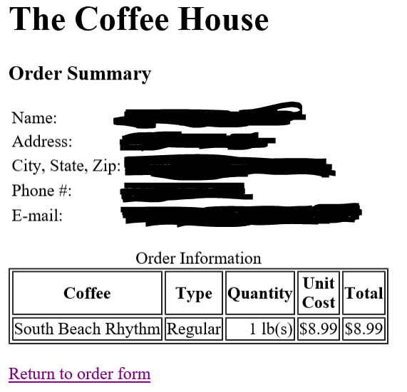 and a PHP script to process the order. The user will initially