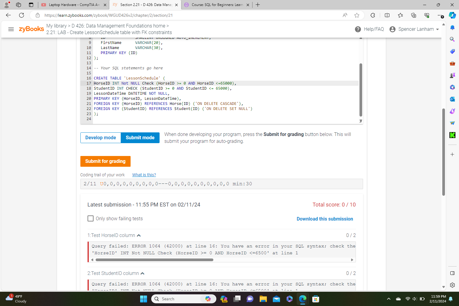  Please Send a sql format response. I have Tried everything all