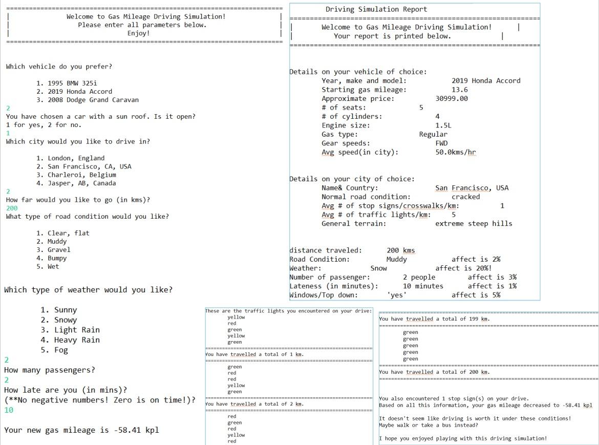 Java automobile gas consumption simulation define separate Java classes/files (e.g., one java