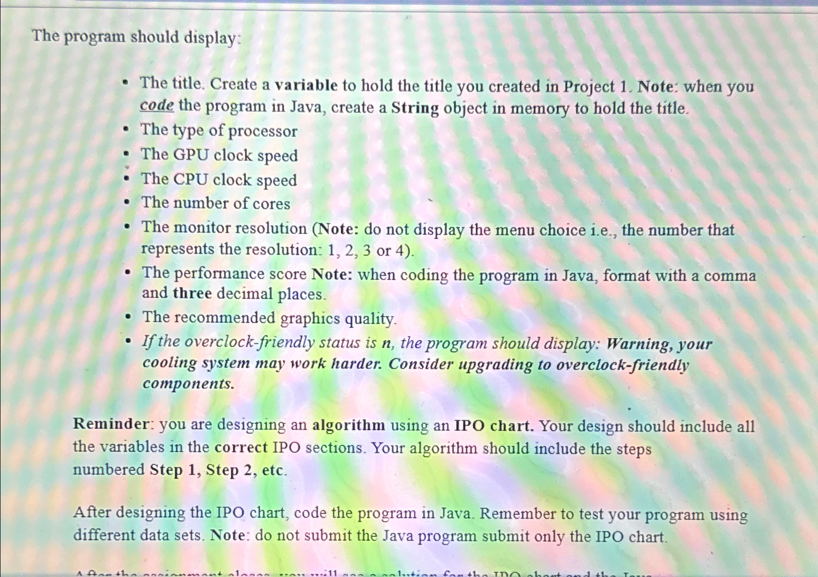  Project 2-Program Specifications (Chapters 2 & 3) Update the IPO chart