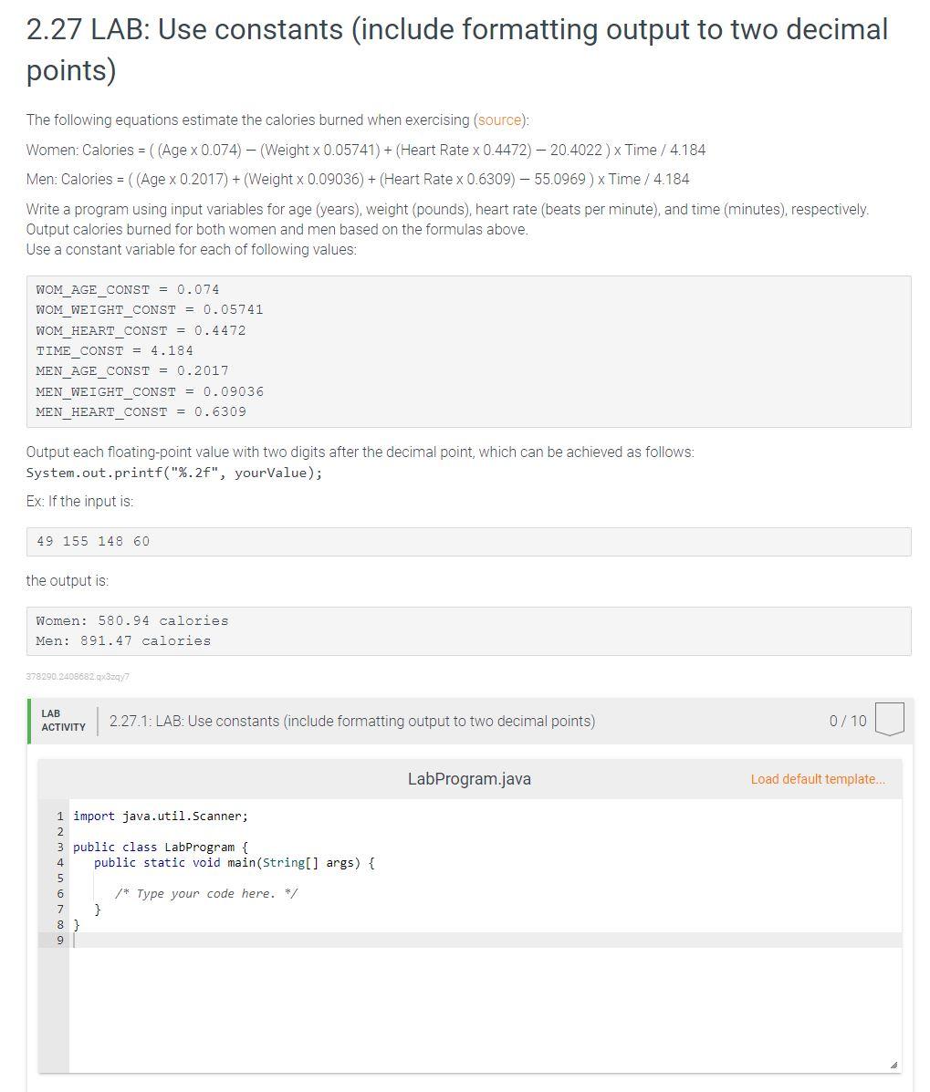 2.27 LAB: Use constants (include formatting output to two decimal points)