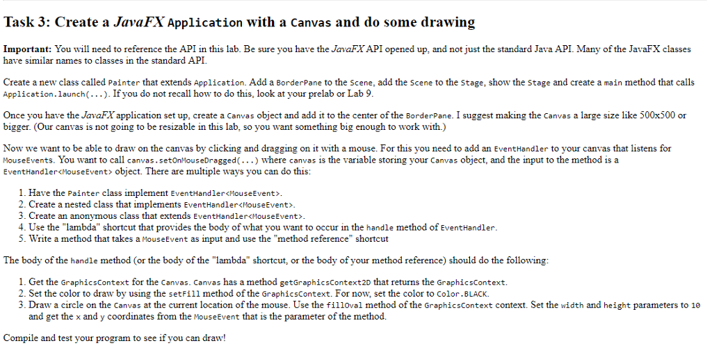  Task 3: Create a JavaFX Application with a Canvas and do