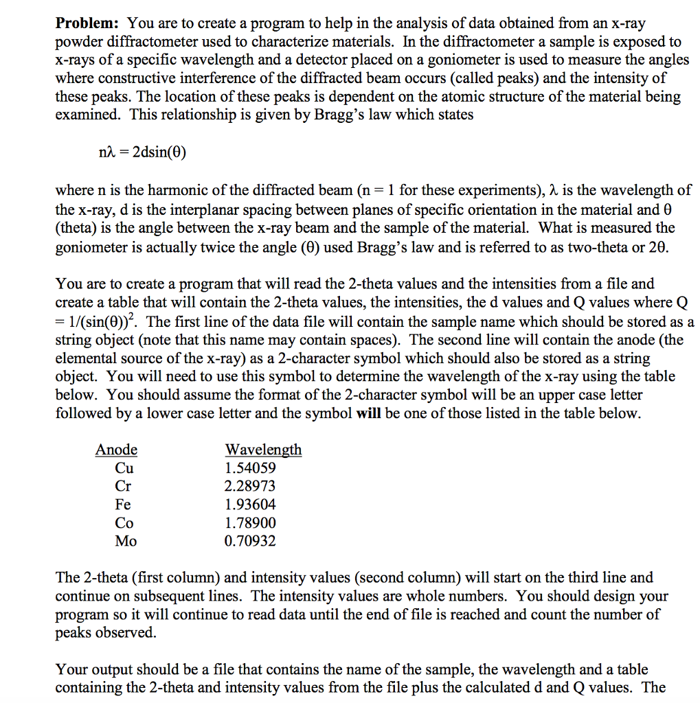  Problem: You are to create a program to help in the