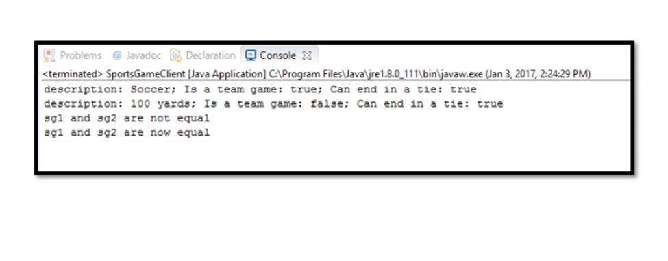Java code please Write a class encapsulating a sports game, which inherits