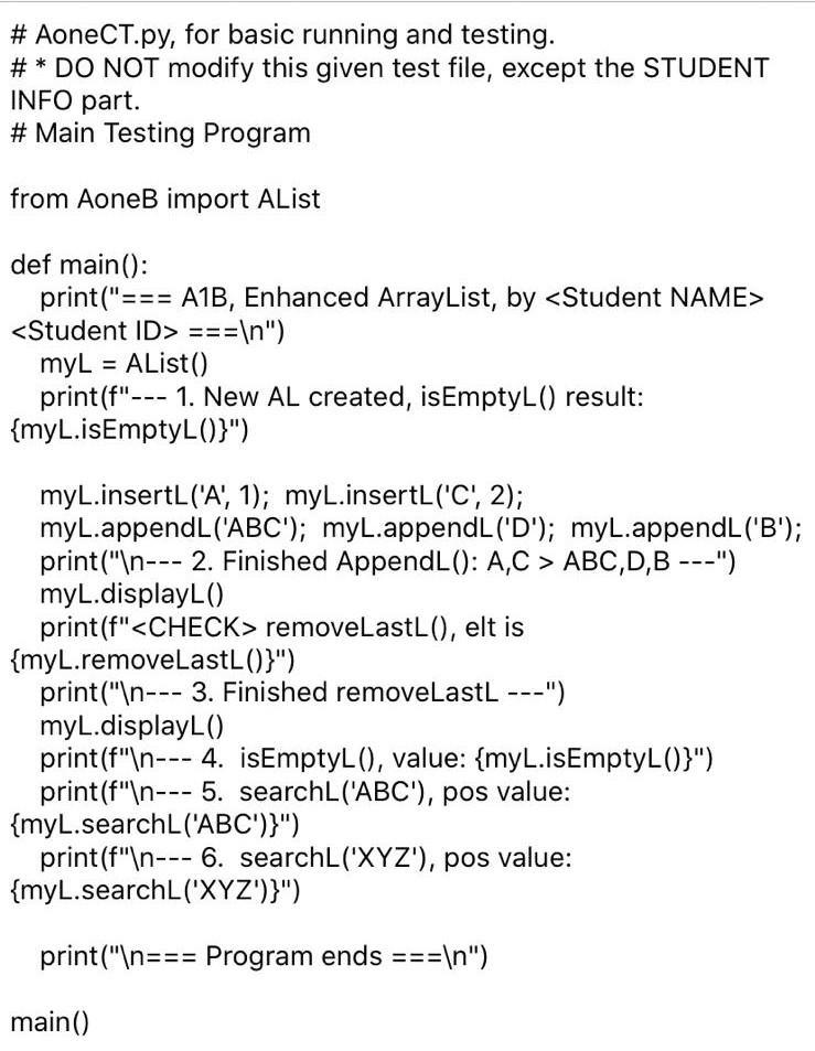 (methods of the class) to be implemented by Students: At least one