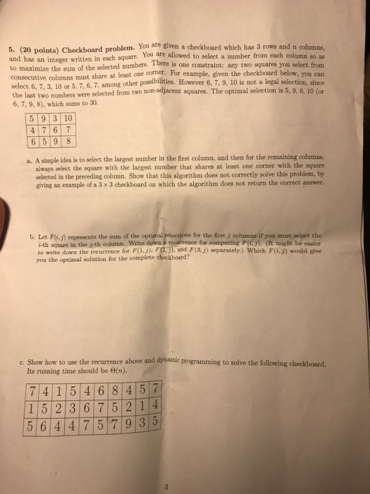  Checkboard problem. You are given a checkboard which has 3 rows