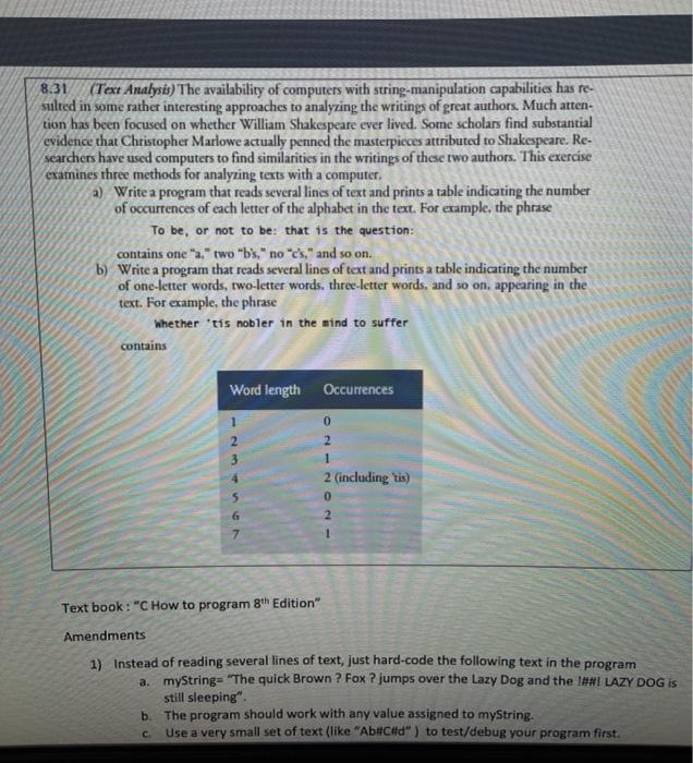  yes its C programing 8.31 (Text Analysis) The availability of computers