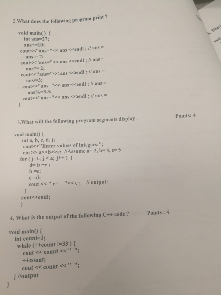  c++ 2.What does the following program print void main(O int ans-27