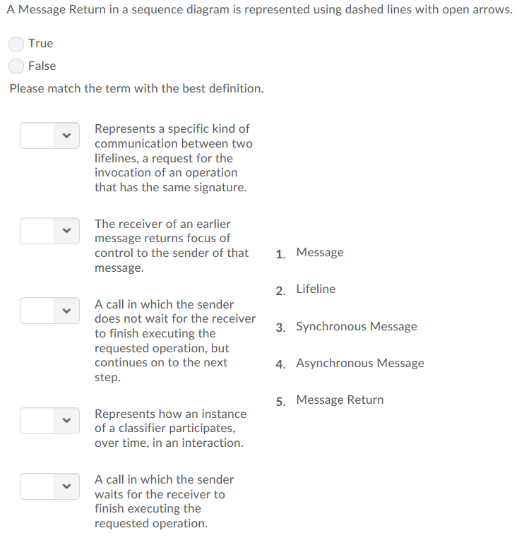  A Message Return in a sequence diagram is represented using dashed