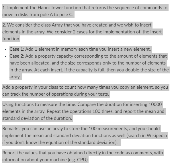  Implement the Hanoi Tower function that returns the sequence of commands