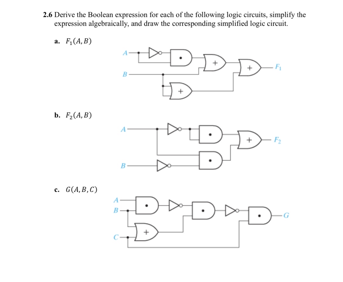  2.6 Derive the Boolean expression for each of the following logic