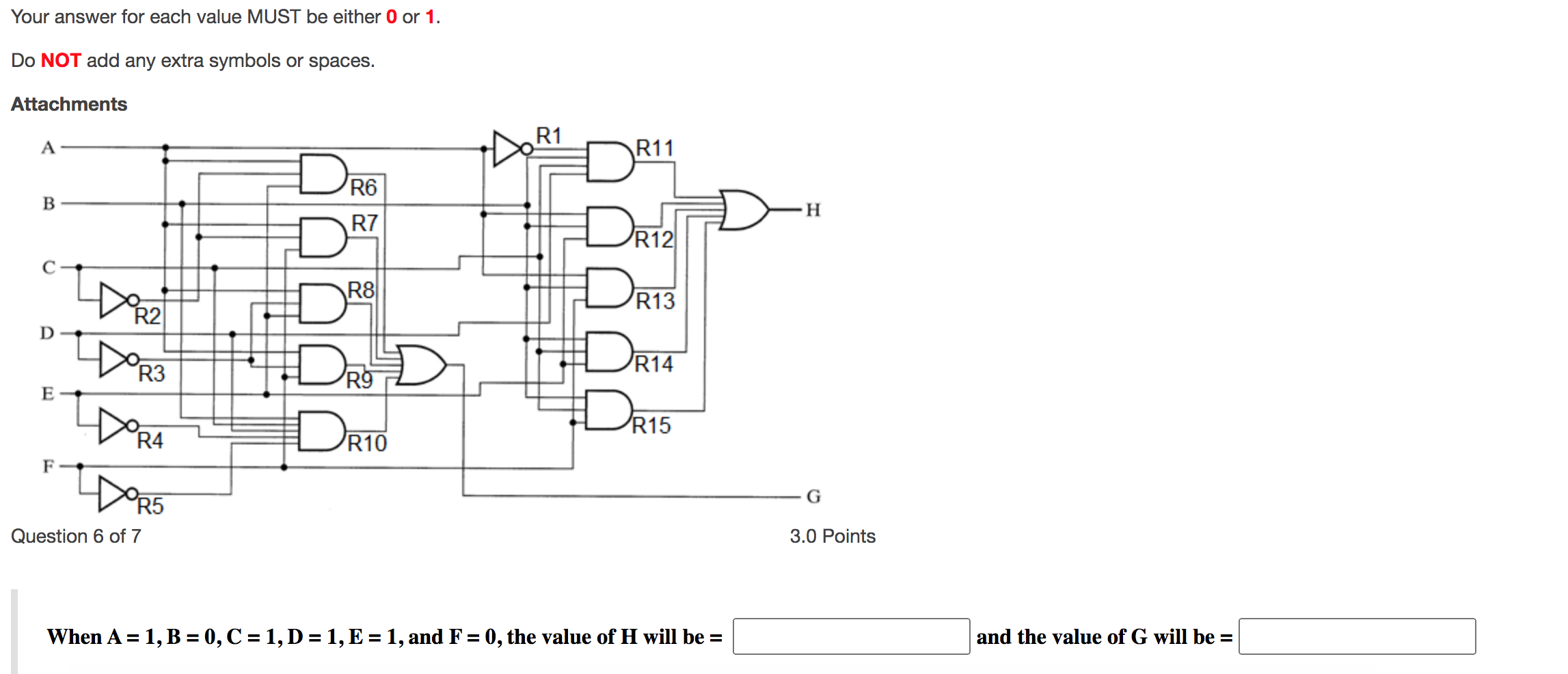  Your answer for each value MUST be either 0 or 1.