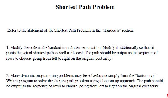 Need help to finish this C++ Assignment ( shortest path Recursive way