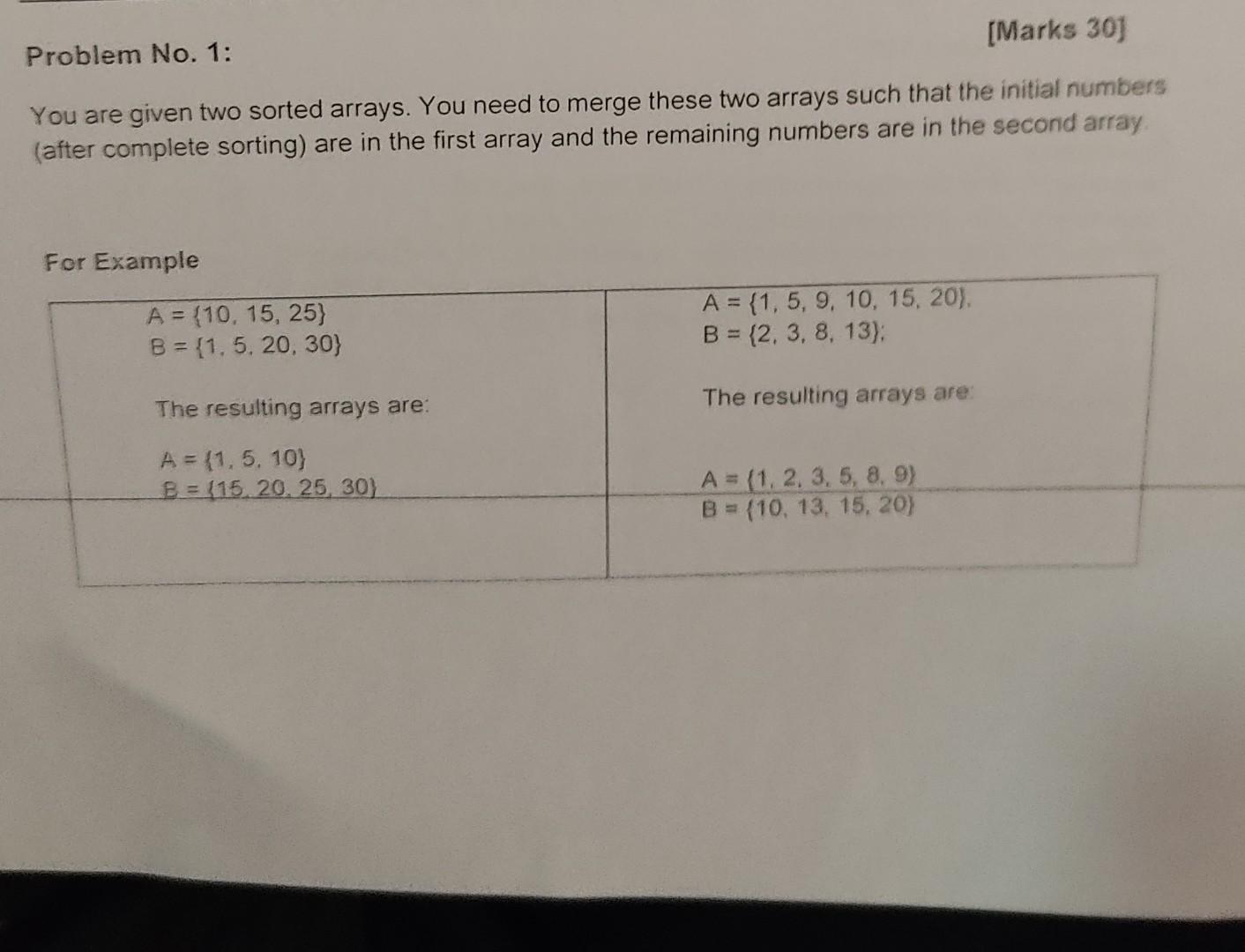  [Marks 300 Problem No. 1: You are given two sorted arrays.