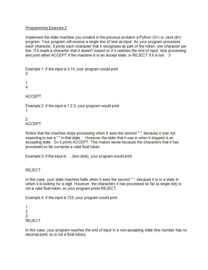  amming Execise 2 Implement the state machine you created in the