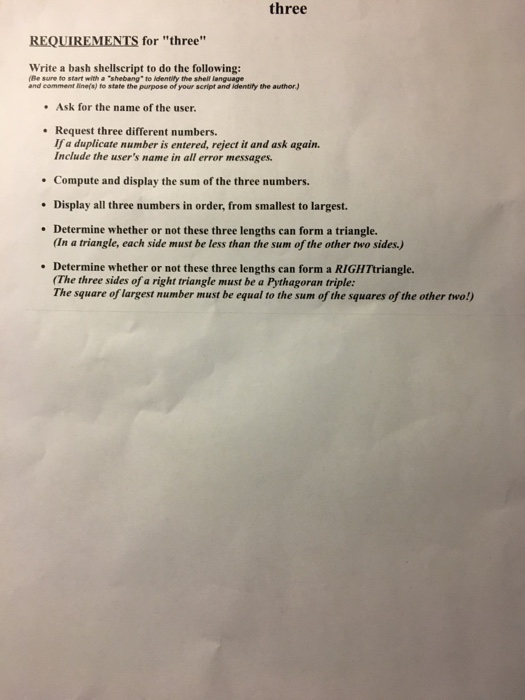 Have to write three programs using a bash shell script for Unix