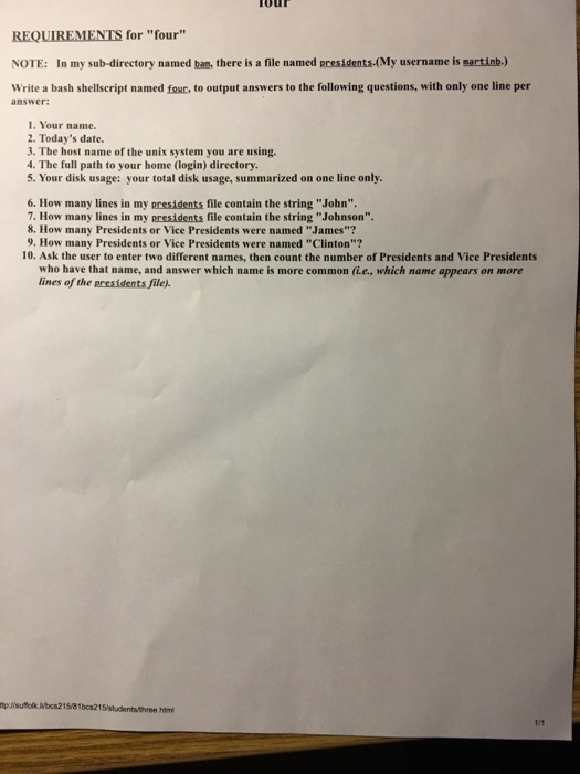 using putty. three REQUIREMENTS for "three" Write a bash shellscript to do