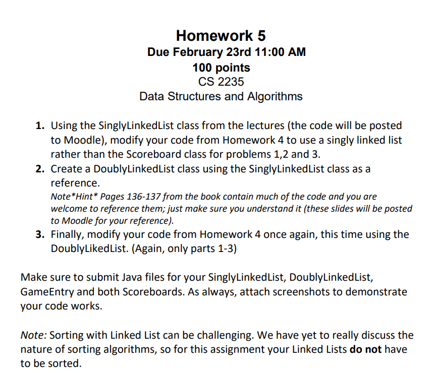 java language linked list assignment ------------------------------------------------------------------ //Game Entry Class for HW 4