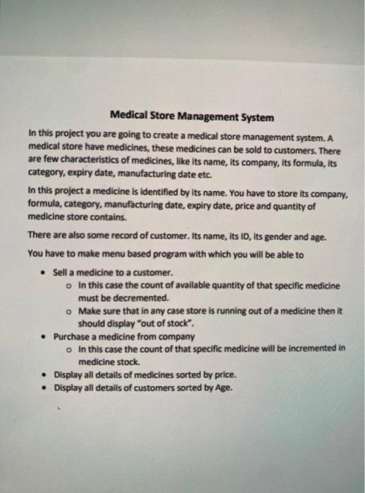  Can you please do this without using functions Medical Store Management