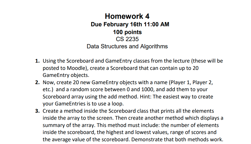 //Define program public class GameEntry{ //Instance Variables private String name; private int