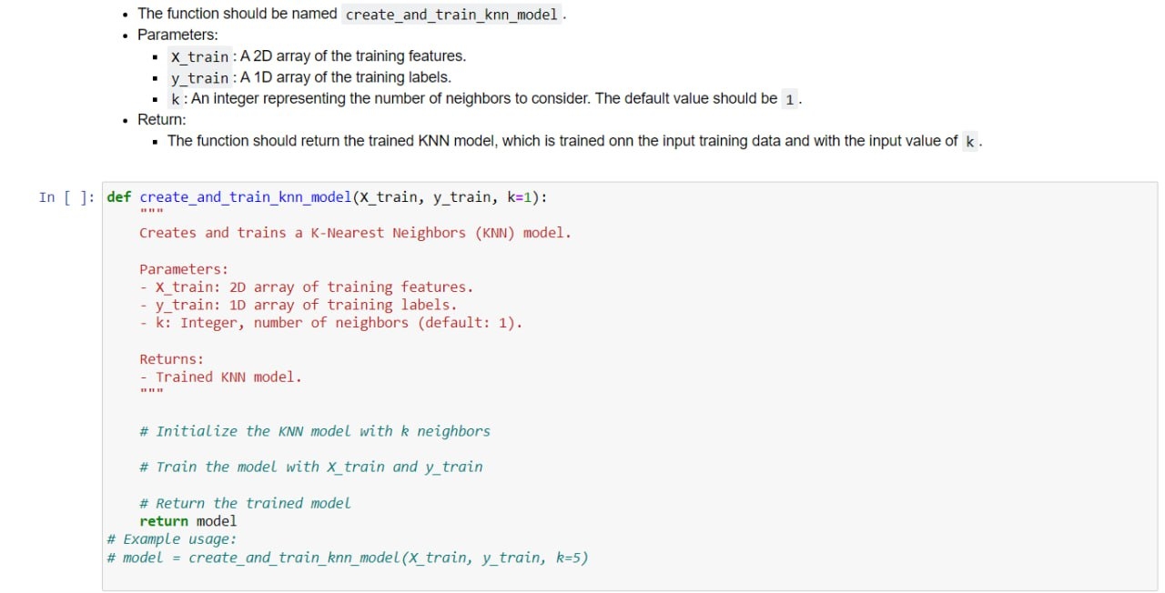  ( The function should be named create_and_train_knn_model. Parameters: x_train : A