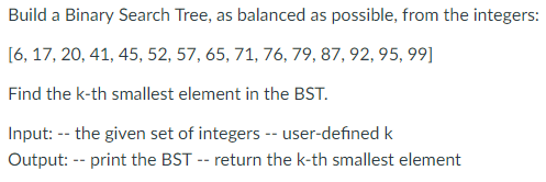 In C++ Build a Binary Search Tree, as balanced as possible, from