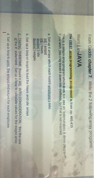  Write the 2 following array programs. Want it in JAVA The
