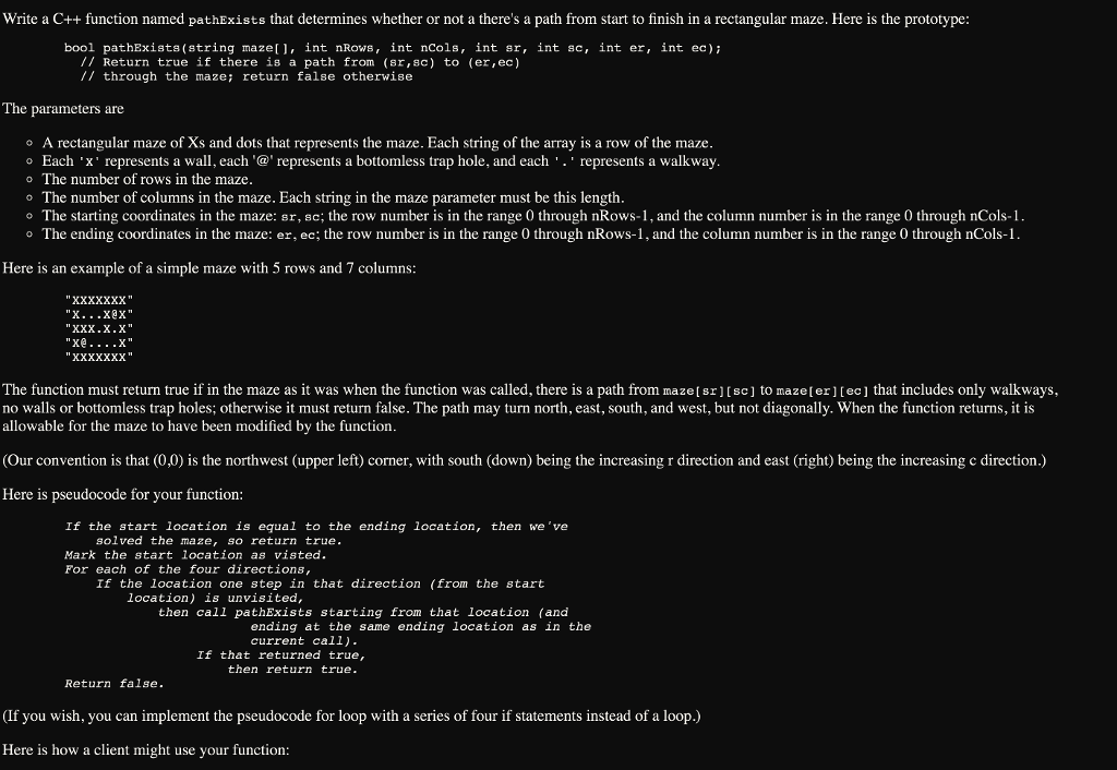  Write a C++ function named pathExists that determines whether or not