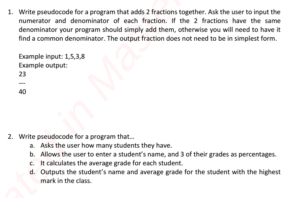 python I need the answer to this question, please 1. Write pseudocode