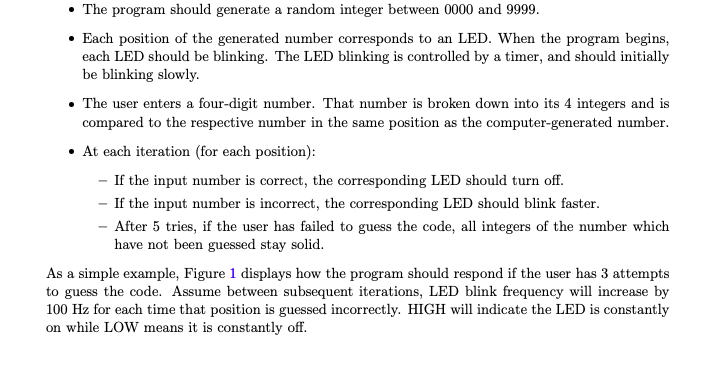 Write a code in Arduino using info bellow. The program should generate
