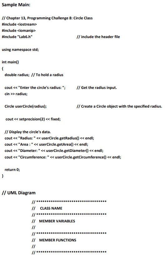 Diagram Create a circle class that has the following private member variables