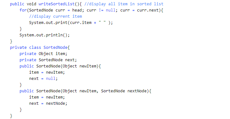 variable numberOfItemse; //init numitem public void createsortedList) head null; numberOfItems ; public