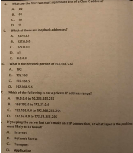 Class Caddress What are the first twe most significant bits of