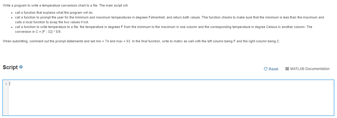  Write a program to write a temperature conversion chart to a