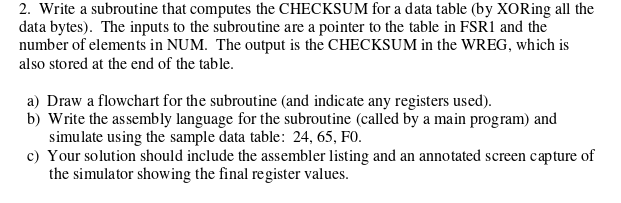  Write a subroutine that computes the CHECKSUM for a data table