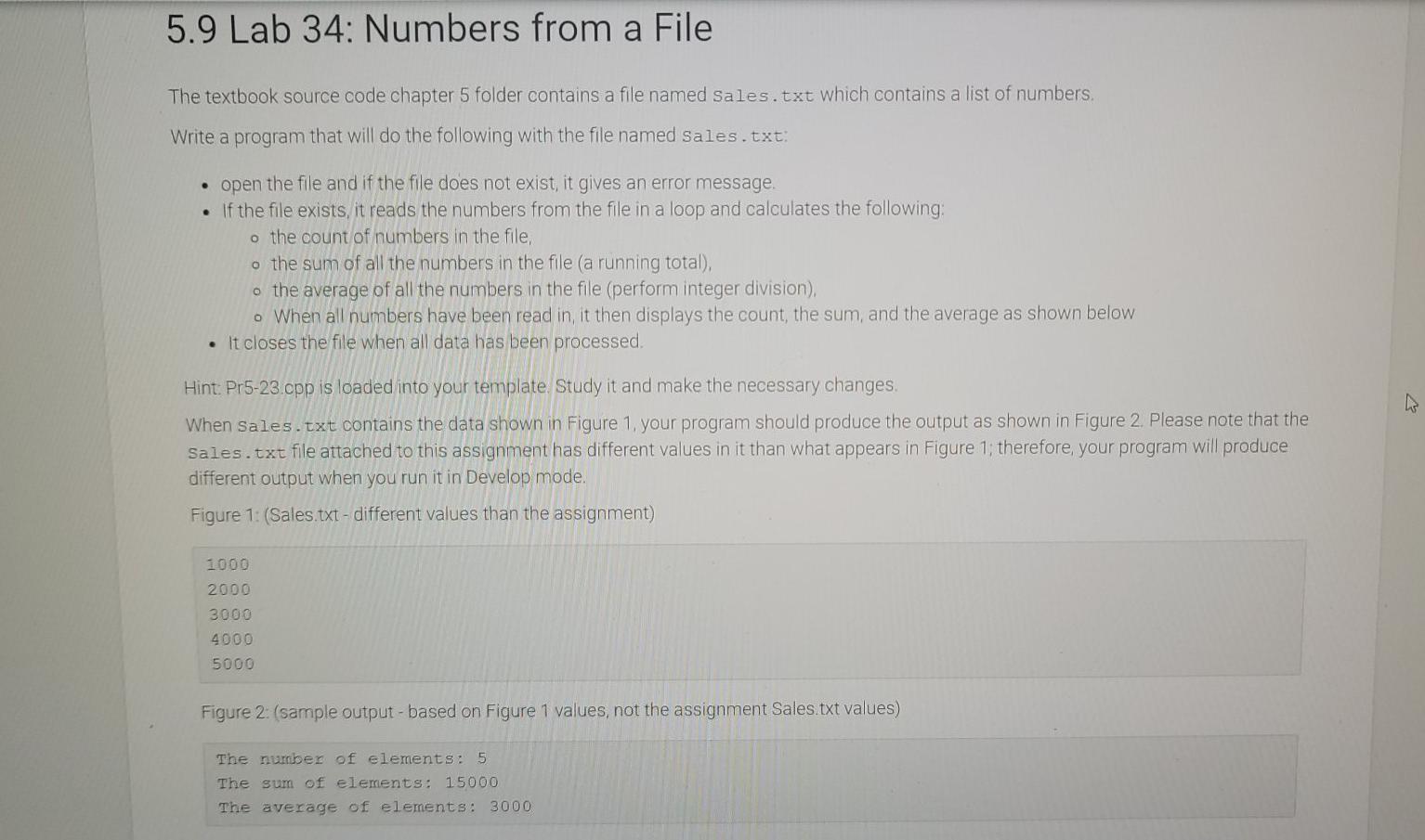 need help with this assignment ASAP! please help! 5.9 Lab 34: Numbers