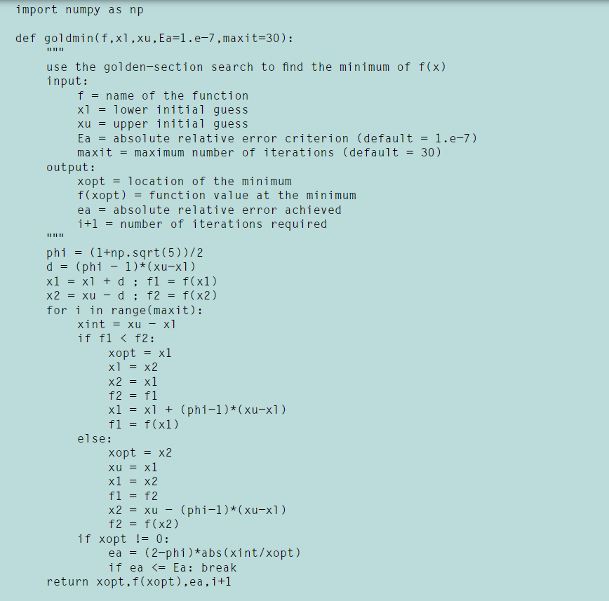 Search algorithm for finding a local minimum in a given interval. The