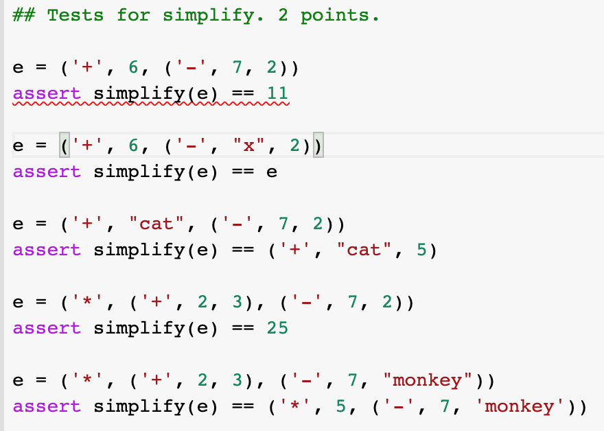 need def simplify(e) so that the assertions can work for it ##