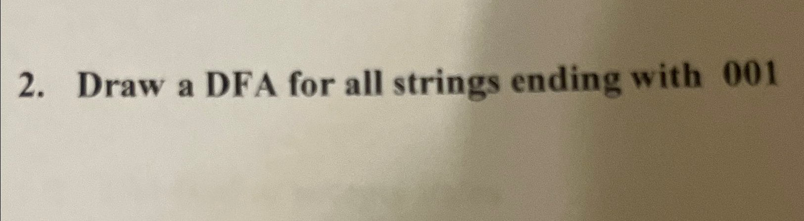  Draw a DFA for all strings ending with 001 