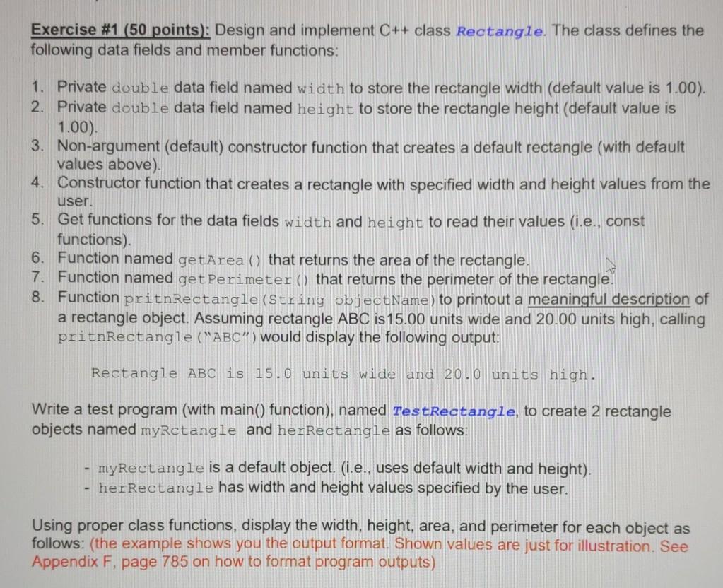 Do it in C++ Exercise #1 (50 points): Design and implement